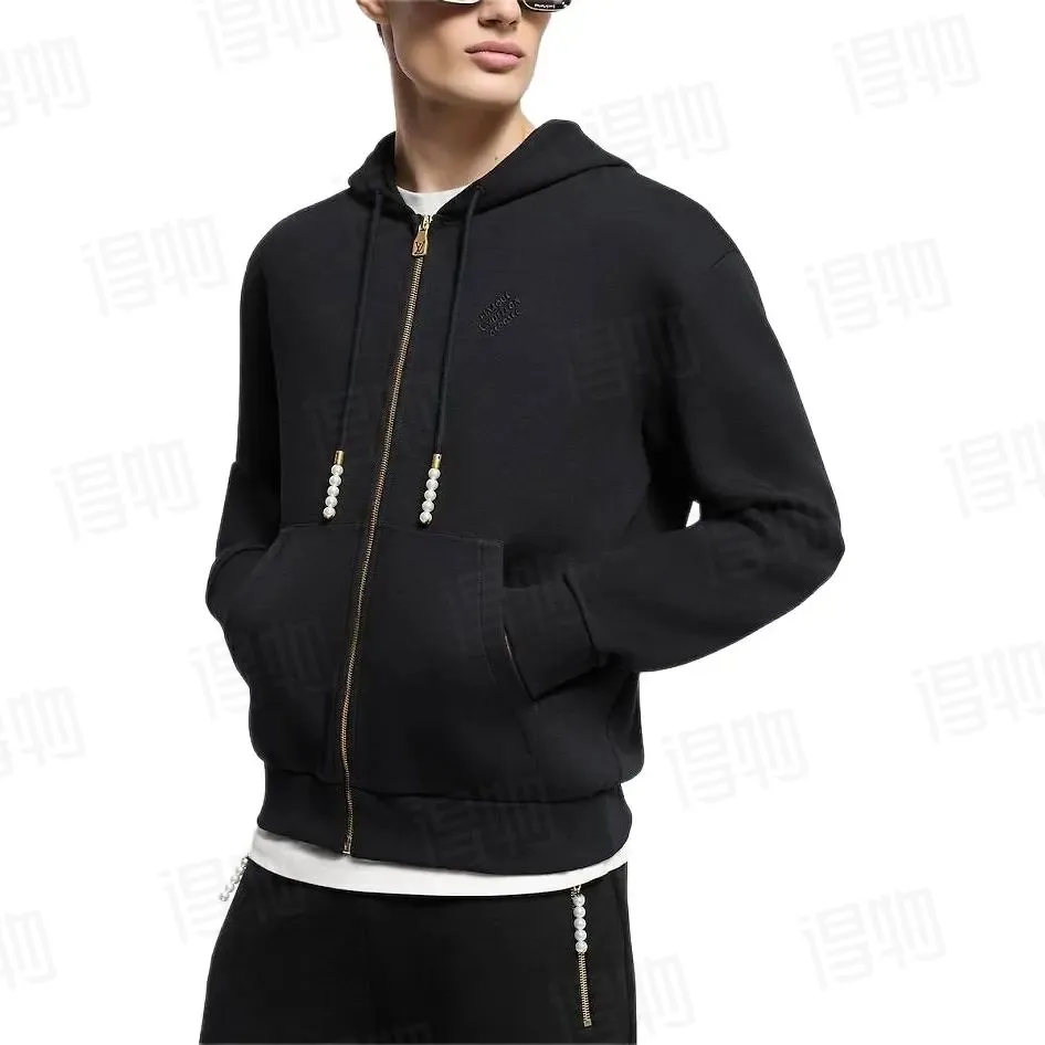 Louis Vuitton/Louis Vuitton Pearl Drawstring Letter Embroidered Zip Hooded Jacket